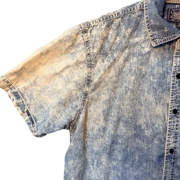 Vintage Company 81 Button Down Shirt Mens Large Blue Y2K Acid Wash Anchor Print - Picture 4 of 15